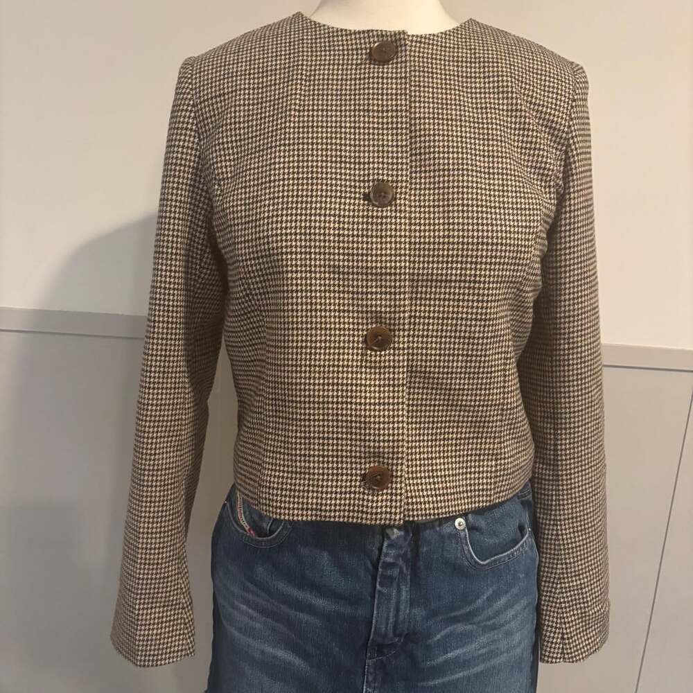 French Connection Houndstooth Crop Jacket Brown Black Size US 6